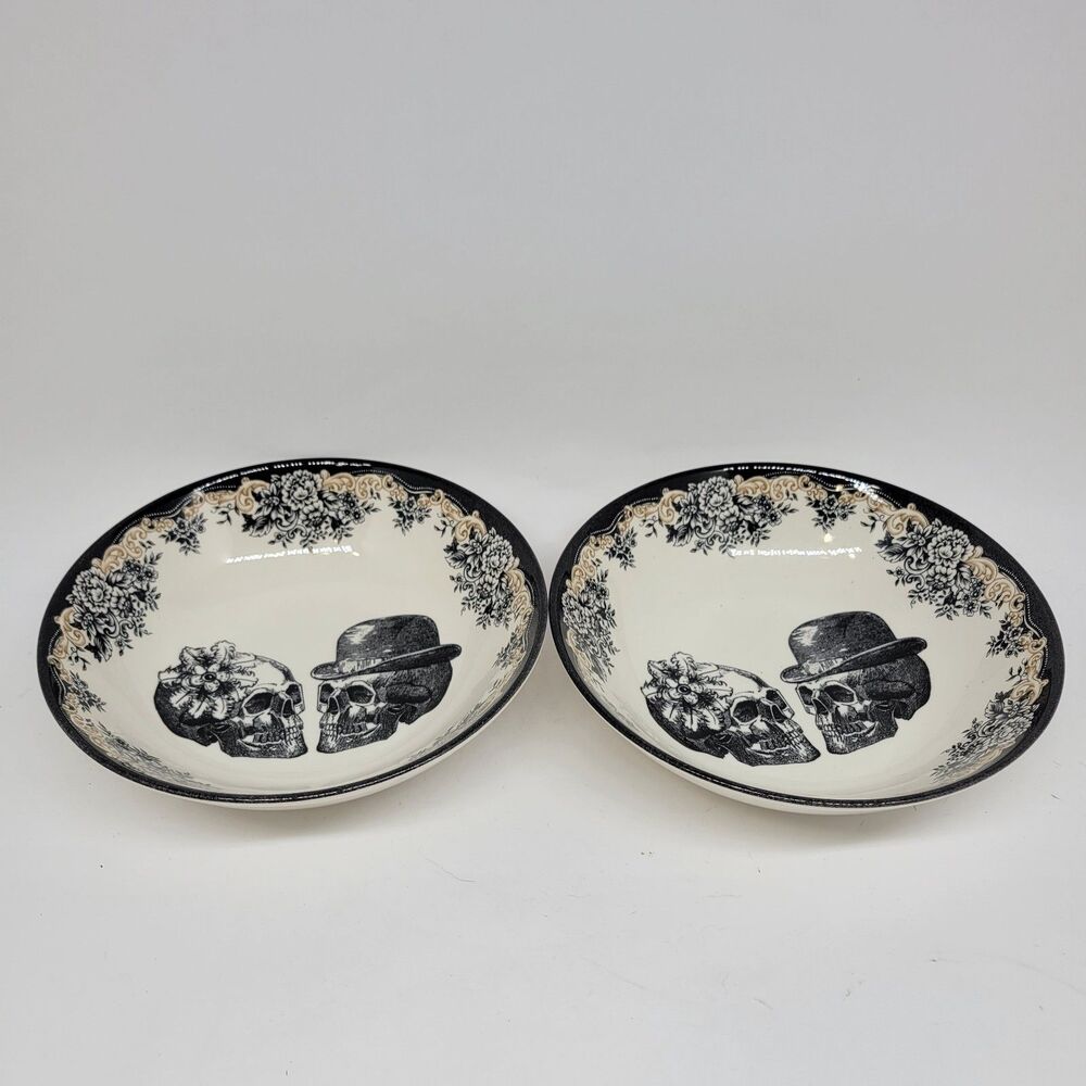 Royal Stafford "Skull Couple" Set Of 2 Black And White 7 3/4" Coupe Bowls VGC